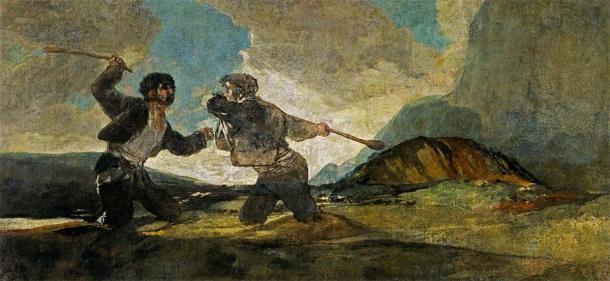 Fight with Cudgels by Francisco de Goya, circa 1820, resembles a bataireacht brawl. (Public domain)