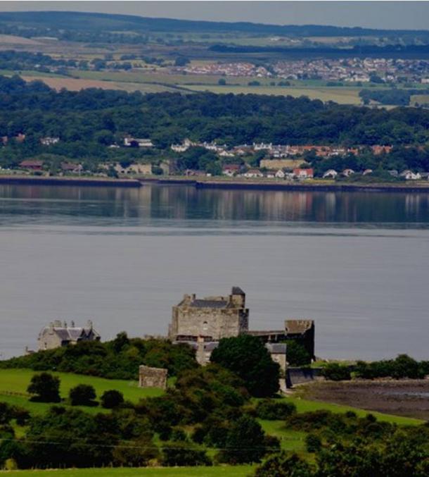 View of the Firth of Forth, Blackness Castle and the village of Charleston photographed from the grounds of the House of the Binns. 