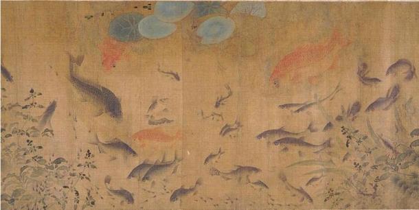 Fish Swimming Amid Falling Flowers by Liu Cai, China 