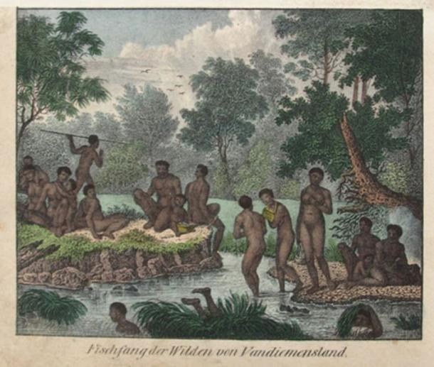 Fishery of the Wild People of Van Diemen’s Land, probably by artist Friedrich Wilhelm Goedsche (1785-1863)