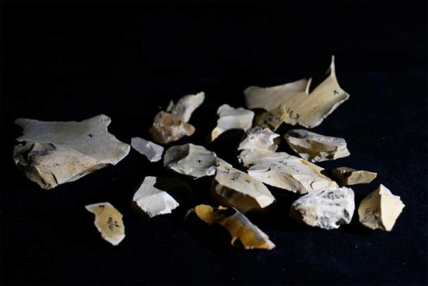 Herramientas de pedernal encontradas en Evron Quarry (foto de Zane Stepka/Universidad de Toronto)