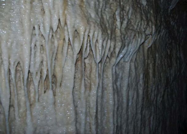 Flowstones, limestone deposits left on the walls of Harrison’s Cave (CC BY 2.0)