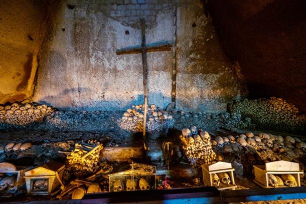 Fontanels Cemetery, Italy where numerous painted skulls and bones reside. (Massimo Santi / Adobe)