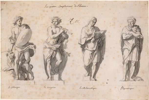 ‘The Four Temperaments’ by Charles Le Brun (Wikimedia Commons). The temperaments Choleric, sanguine, melancholic, and phlegmatic were believed to be caused by an excess or lack of any of the four humors.