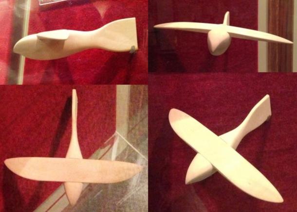 Four views of the Saqqara bird model in the National Air and Space Museum.