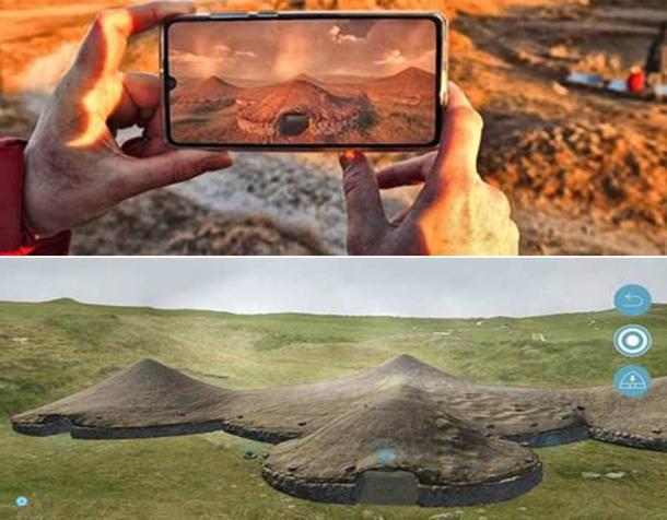 Мумиите на Франкенщайн са открити под едно от жилищата, разкопани в Cladh Hallan в Южен Улст.  Университетът на планините и островите създаде приложение, което позволява на посетителите да визуализират историческия пейзаж с помощта на телефона си.  (UHI)