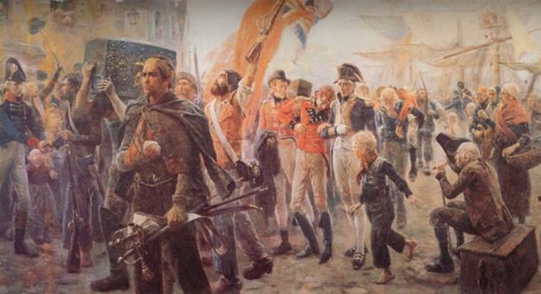 French corsairs with booty and British prisoners in 1806. (Maurice Orange / Public Domain)