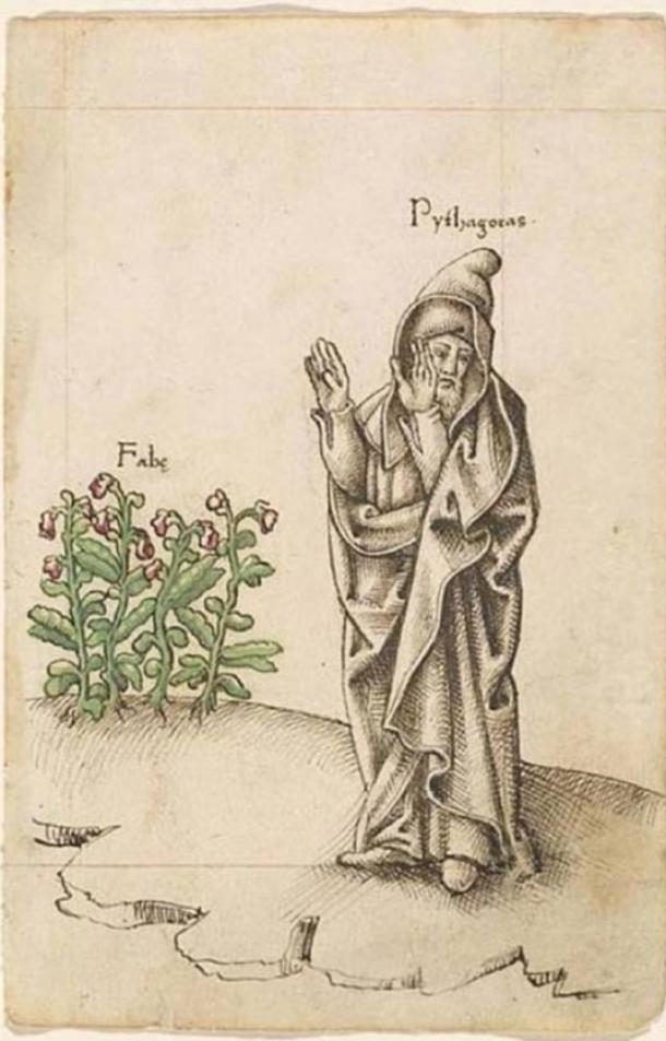 French manuscript from 1512/1514, showing Pythagoras turning his face away from fava beans in revulsion. 