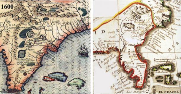 Left: French Map demonstrating the Apalachites (Apalachee) locations in the South. Right: Spanish Map demonstrating the Apalachites (Apalachee) locations in the South. 