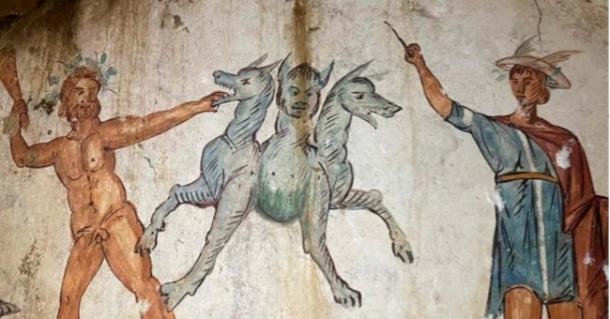 Fresco of Cerberus in the tomb discovered near Naples