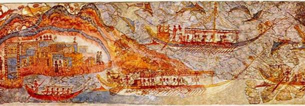 Fresco ship procession or flotilla. Frieze from the West House. 