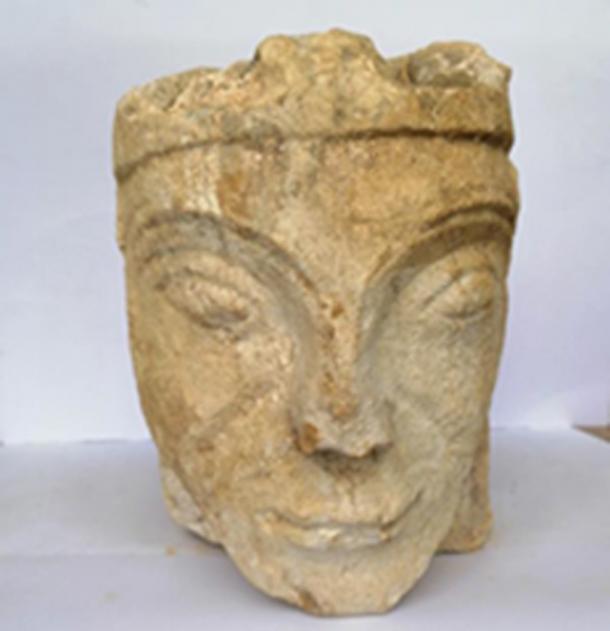 Front view of the stone carving of Eleanor of Aquitaine that was discovered. (Milton Keynes Council)