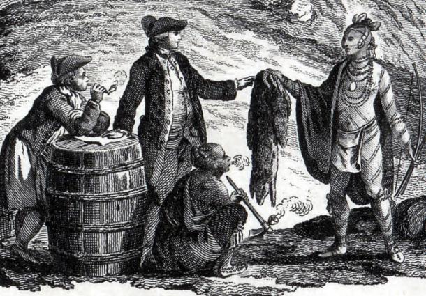 Fur traders in Canada, trading with Indians (1777). (Public Domain)