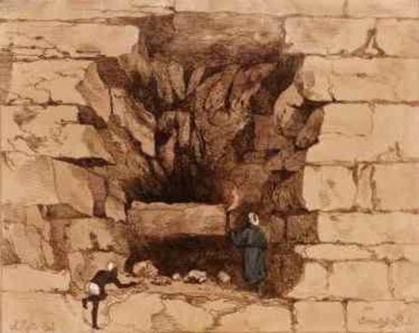 G.B. Belzoni, Forced Passage into the Second Pyramid of Ghizeh, 1820, hand-colored etching.