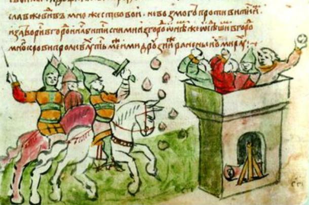 Illustration of a battle from the Galician-Volhynian Chronicle. 