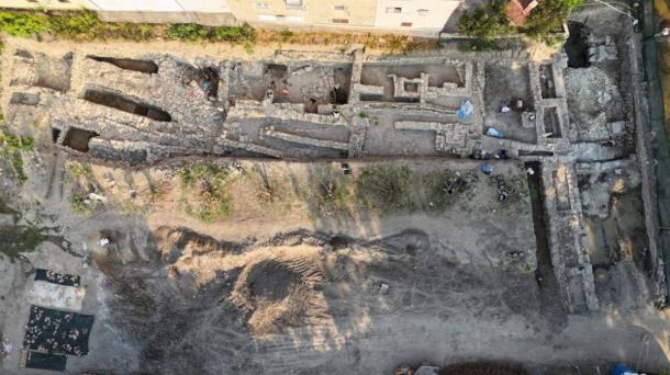 An aerial view of the ancient Greek rampart.