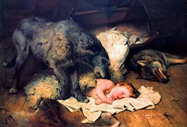 Gelert watching over the infant