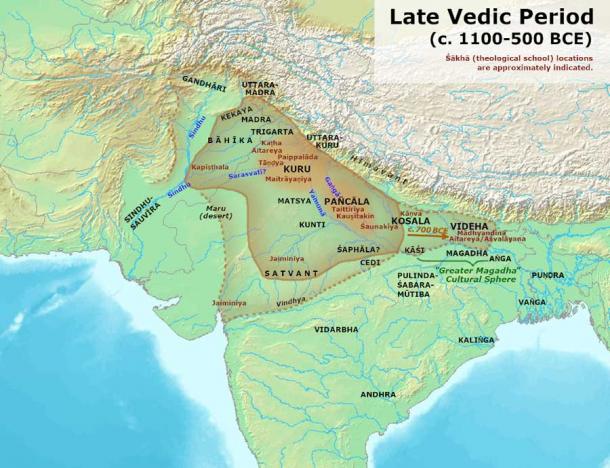 Geography of the Late Vedic Period when the Upanishads were written. (Avantiputra7 / CC BY-SA 3.0)
