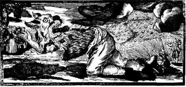 German woodcut of a werewolf transformation (1722)
