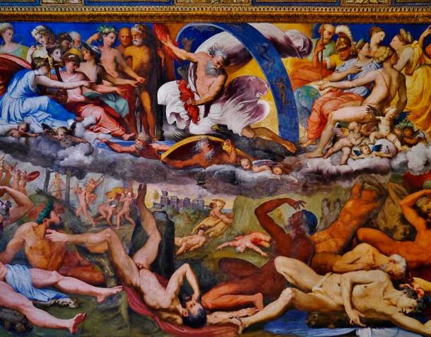 Fall of the Giants depicted on the ceiling of Duke's Villa, Genoa, in Italy. (Zairon / CC BY-SA 4.0)
