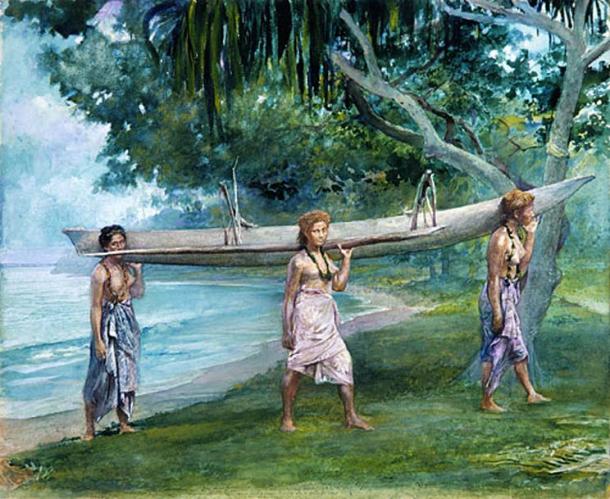 irls Carrying a Canoe in Samoa by John La Farge.