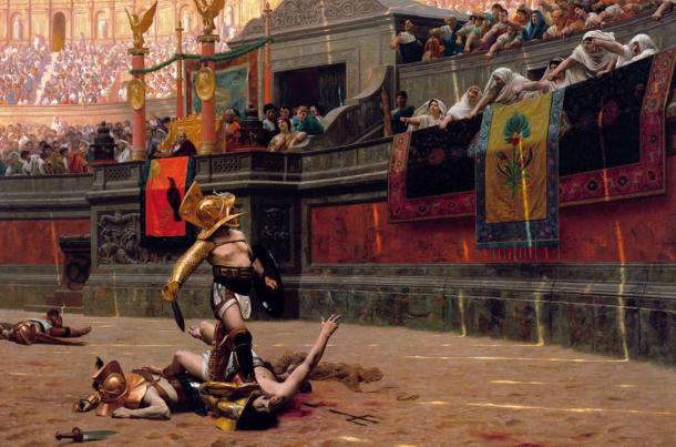 Gladiator in the arena an 1872 painting by Jean-Léon Gérôme. 