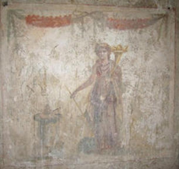 Diosa Fortuna en la pared de los Baños Suburbanos de Pompeya.