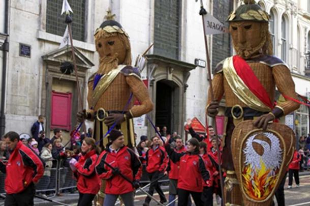 Gog and Magog being paraded through London in the Lord Mayor’s Show every November. (Image via author)