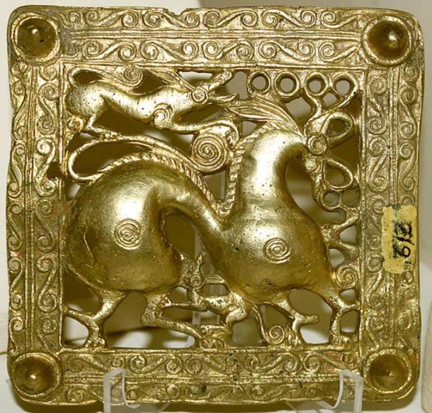 Gold Scythian belt title, Mingachevir (ancient Scythian kingdom), Azerbaijan, 7th century BC. 