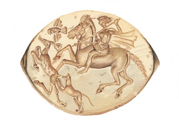 FIG 1.7. Gold ring with scene of ancient eagle huntress, 425 BC, Boston Museum of Fine Art,