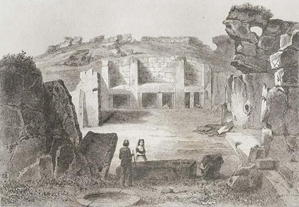 ‘Gozo (Giants’ tower)’. (Public Domain) An 1848 view of the Ġgantija megalithic temple in Gozo, Malta, from the series ‘L'Univers pittoresque.’