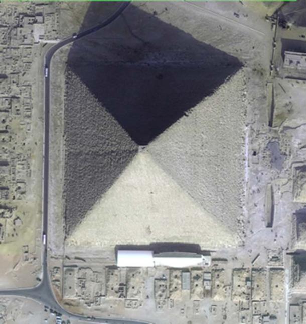 Figure 4. Satellite photo of the Great Pyramid of Giza showing that it is eight-sided. 
