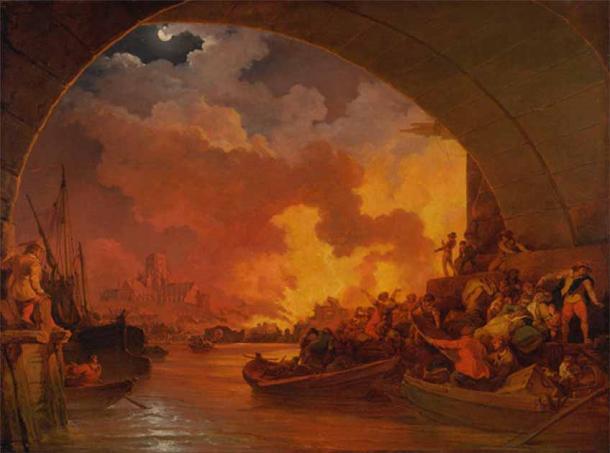 The Great Fire of London by Philippe Jacques de Loutherbourg. (Public domain)