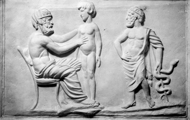Médico y paciente griegos, yeso en WHMM (Colección Wellcome/ CC BY 4.0)