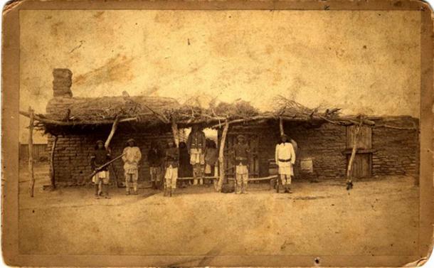 Guard House in San Carlos, Arizona circa 1880. Photograph by Camillus S. Fly.