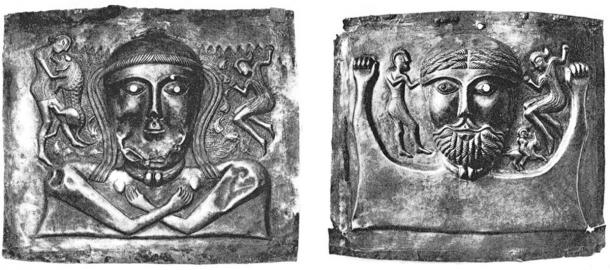 The female second chakra plate (left) and the male fourth chakra plate (right). (Author provided)