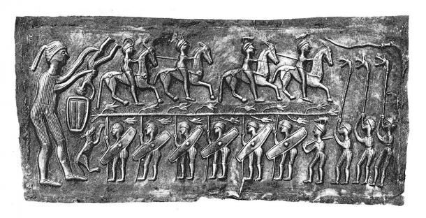 Chakras and rebirth are depicted on this plate of the Gundestrup Cauldron. (Author provided)