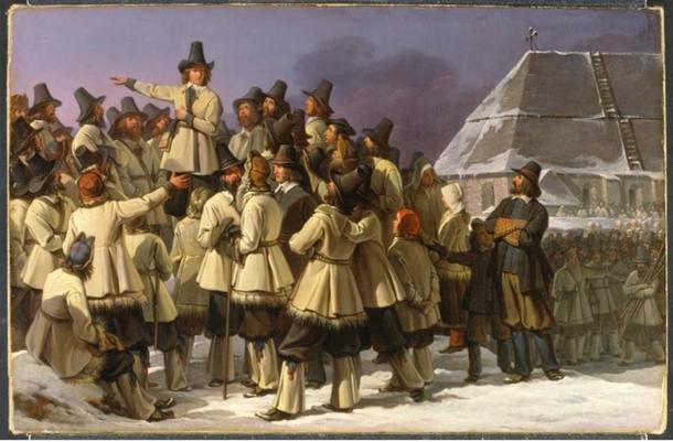 Gustav Vasa addressing the Dalecarlians in Mora. Johan Gustaf Sandberg, oil on canvas, 1836. 