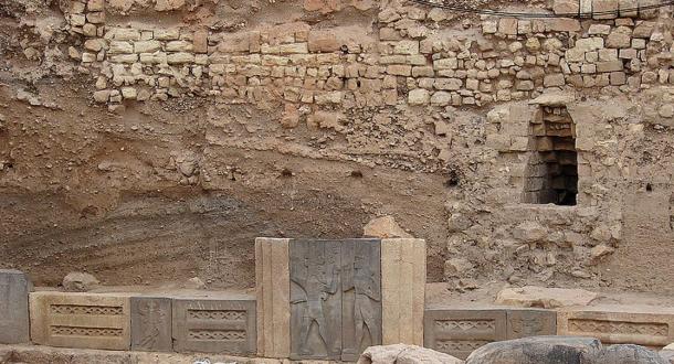 King Taita is shown on the right relief. Haddad temple, Aleppo, Syria