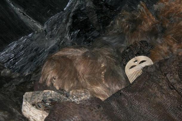 Hair and clothing found in the coffin of the Egtved Girl.