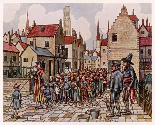 The Pied Piper of Hamelin. Date: 1284. Source: Archivist / Adobe Stock