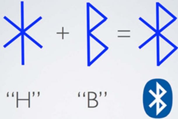 Harald's initials in runes and his Bluetooth nickname.