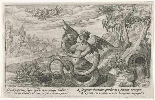 Cadmus and Harmonia in the woods around Illyria fall to the evil of the necklace of Hephaestus and are turned into serpents. (Rijksmuseum / CC0)