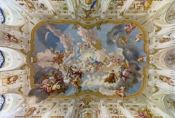 The Harmony between Religion and Science, a ceiling fresco of the Marble Hall at Seitenstetten Abbey (Lower Austria) by Paul Troger, 1735.