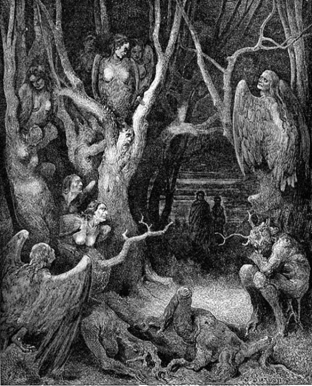 Harpies in the forest of suicides (1857) Gustave Doré