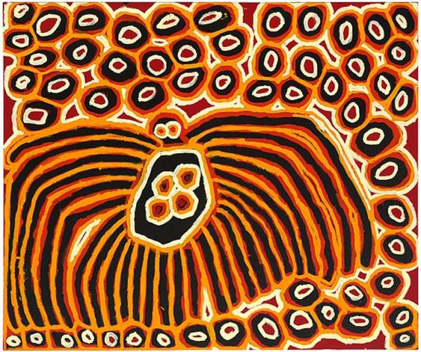 Harry Tjutjuna, Pitjantjatjara, Walytjatjara, north-west corner of South Australia, Australia born c. 1928/1932, Wanka Tjukurpa (Spiderman), 2007, synthetic polymer paint on canvas 154cm h x 182cm w. Collection National Gallery of Australia, Canberra. (Image: © the artist, courtesy Ninuku Art Centre)