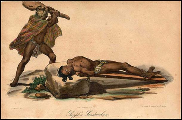 Hawaiian sacrifice, from Jacques Arago's account of Freycinet's travels around the world from 1817 to 1820