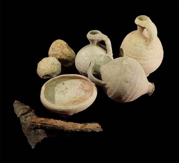 The razed Hellenistic fortress that the Jewish freedom fighters burnt to the ground provided few artifacts, but some survived including ceramics and metal. (Israel Antiquities Authority)