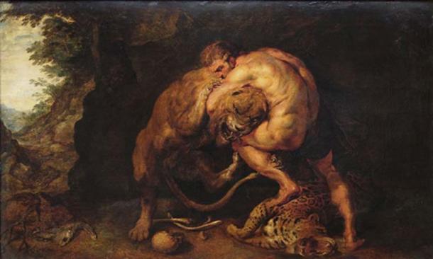 Hercules and the Nemean lion (public domain)