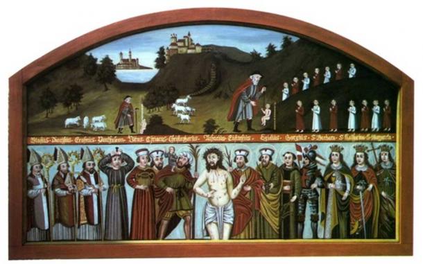 Hermann Leicht sees a crying child (above), the fourteen saints (below).